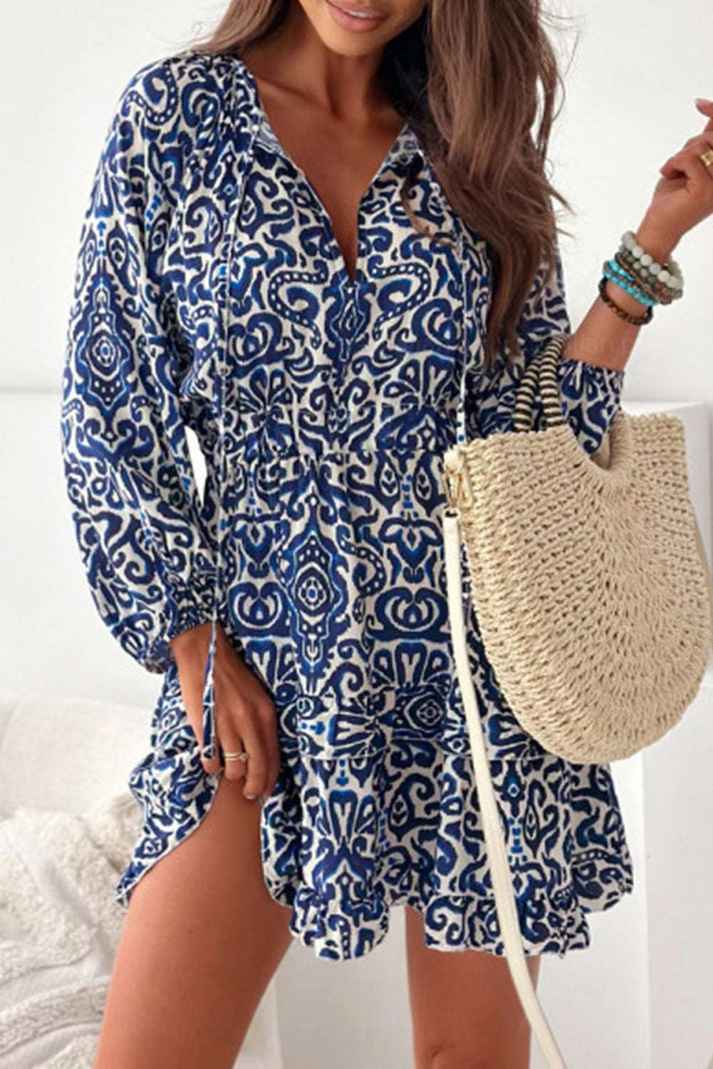 Blue Ethnic Dress Puff Sleeve - Catherine Martin