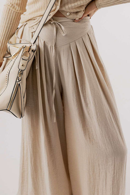 Beige Pleated Wide Leg Pants - Catherine Martin