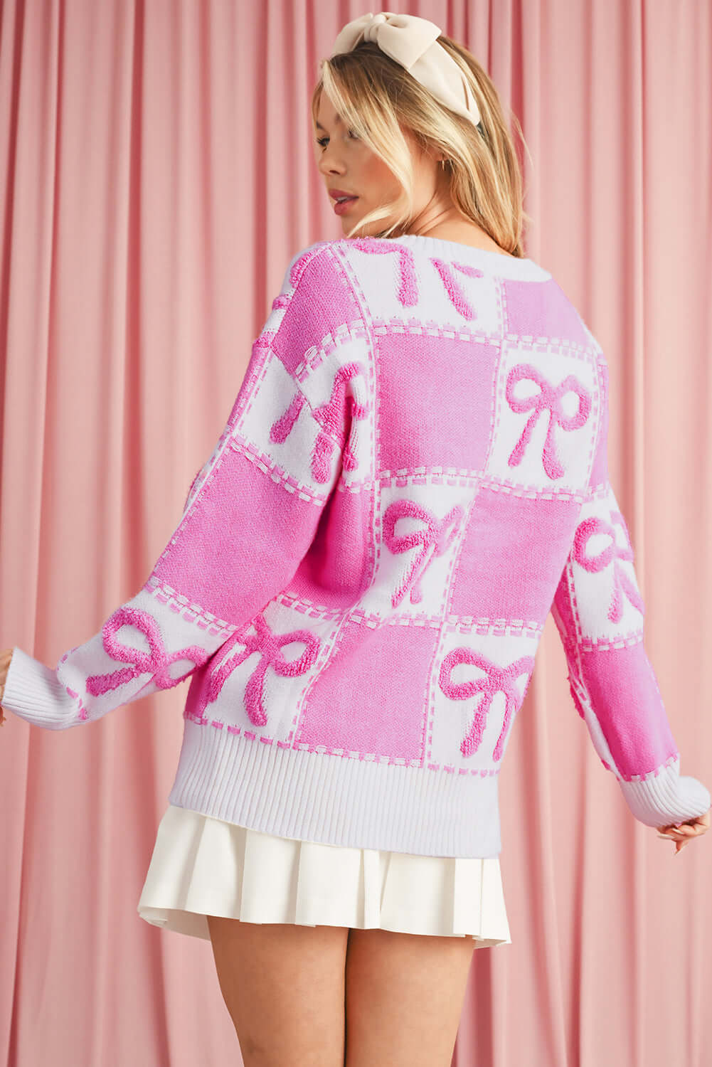Womens Pink Checkered Sweater - Catherine Martin