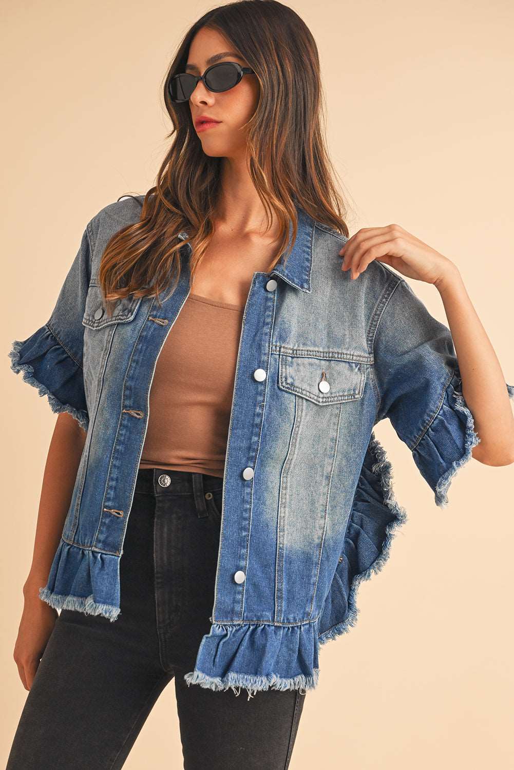 Black Denim Jacket Ruffle Sleeve - Catherine Martin