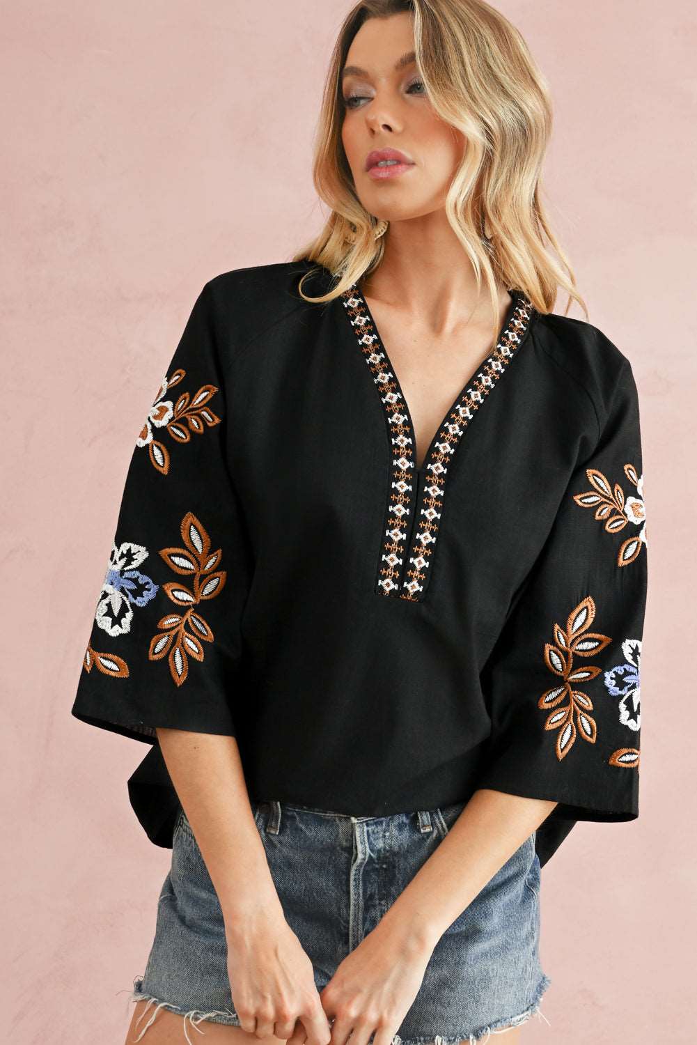 Embroidered Floral Black Blouse - Catherine Martin