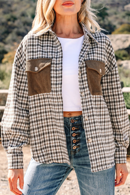 Contrast Corduroy Check Shacket