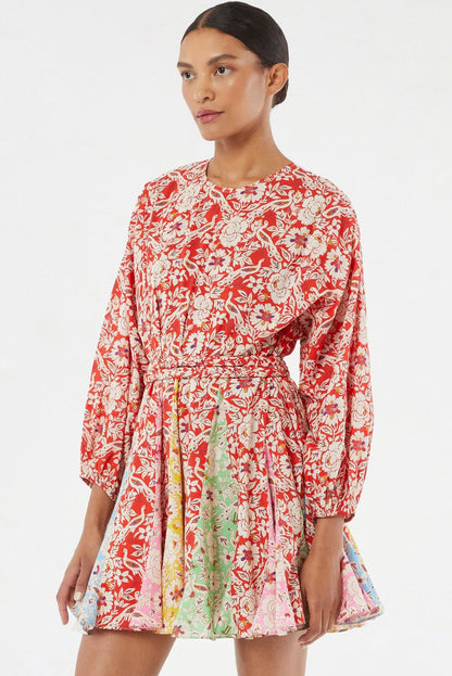 Red Floral Pleated Dress - Catherine Martin