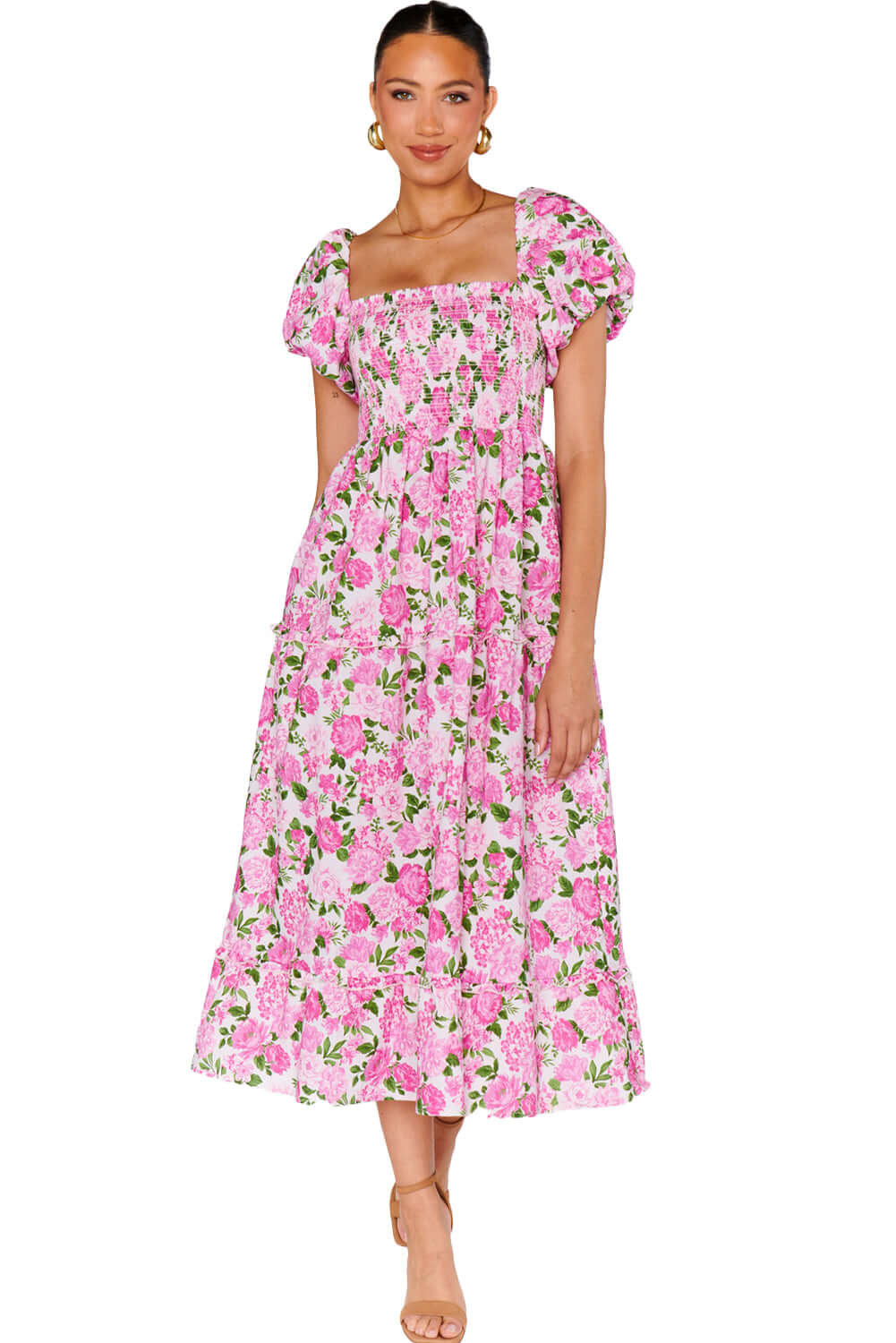 Blossom Dream Puff Sleeve Dress. Styled in party look.