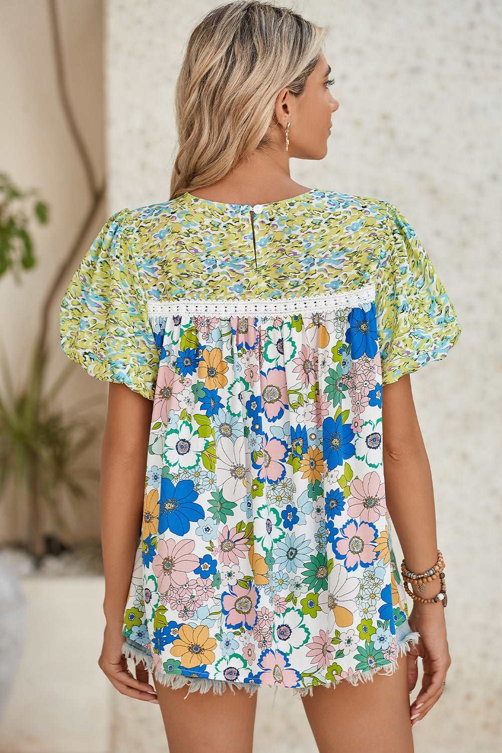 Green Floral Lace Trim Blouse - Catherine Martin