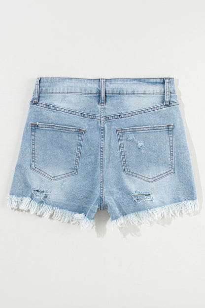 Extreme Distressed Raw Hem Denim Shorts