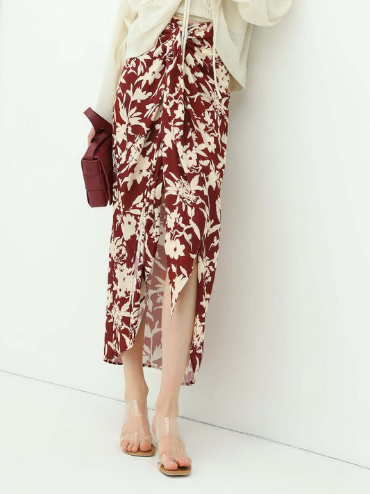 Cocobella Floral Print High-Waist Asymmetrical Midi Skirt-0