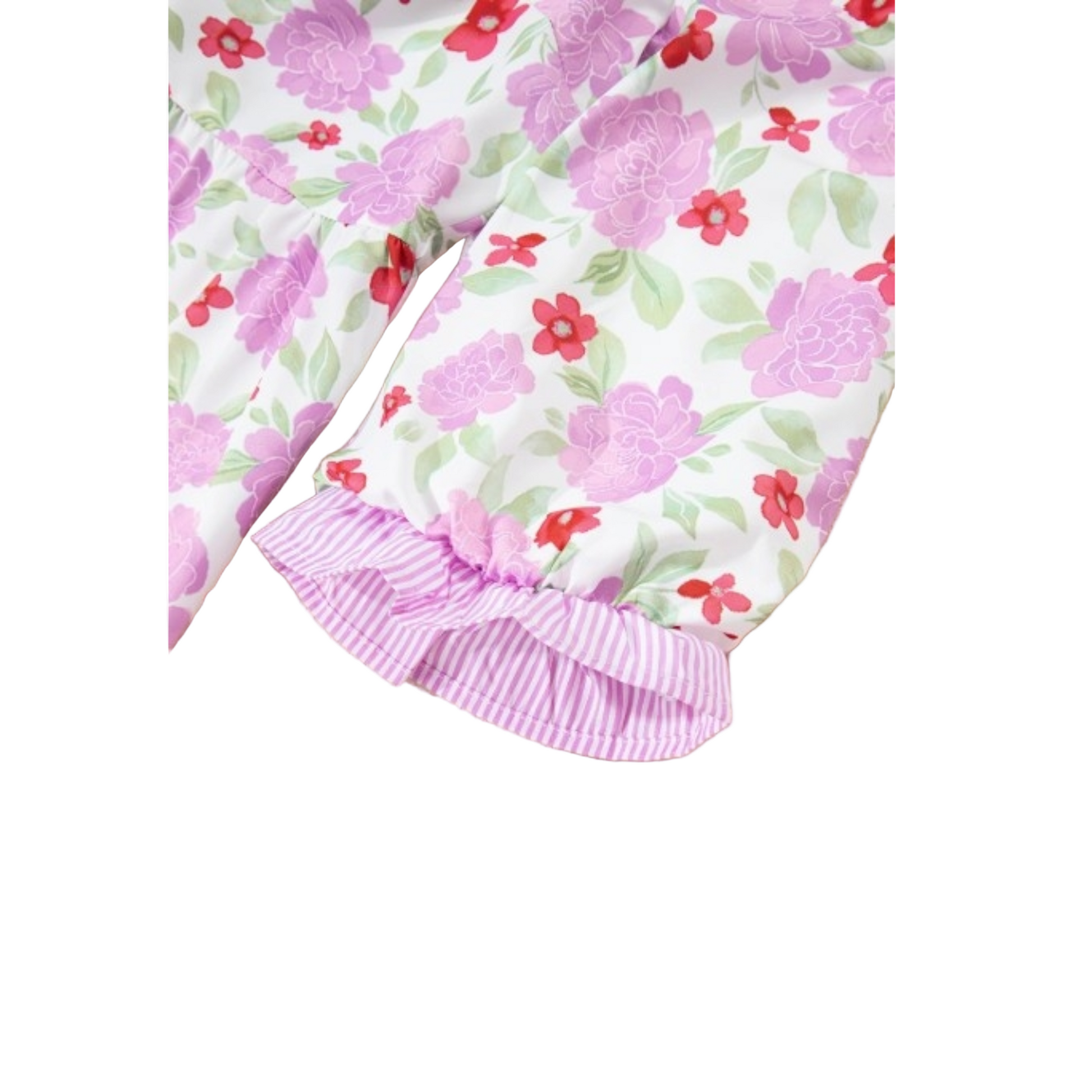 Floral print mini dress with a ruffle neck and pockets. Sleeve detailing.