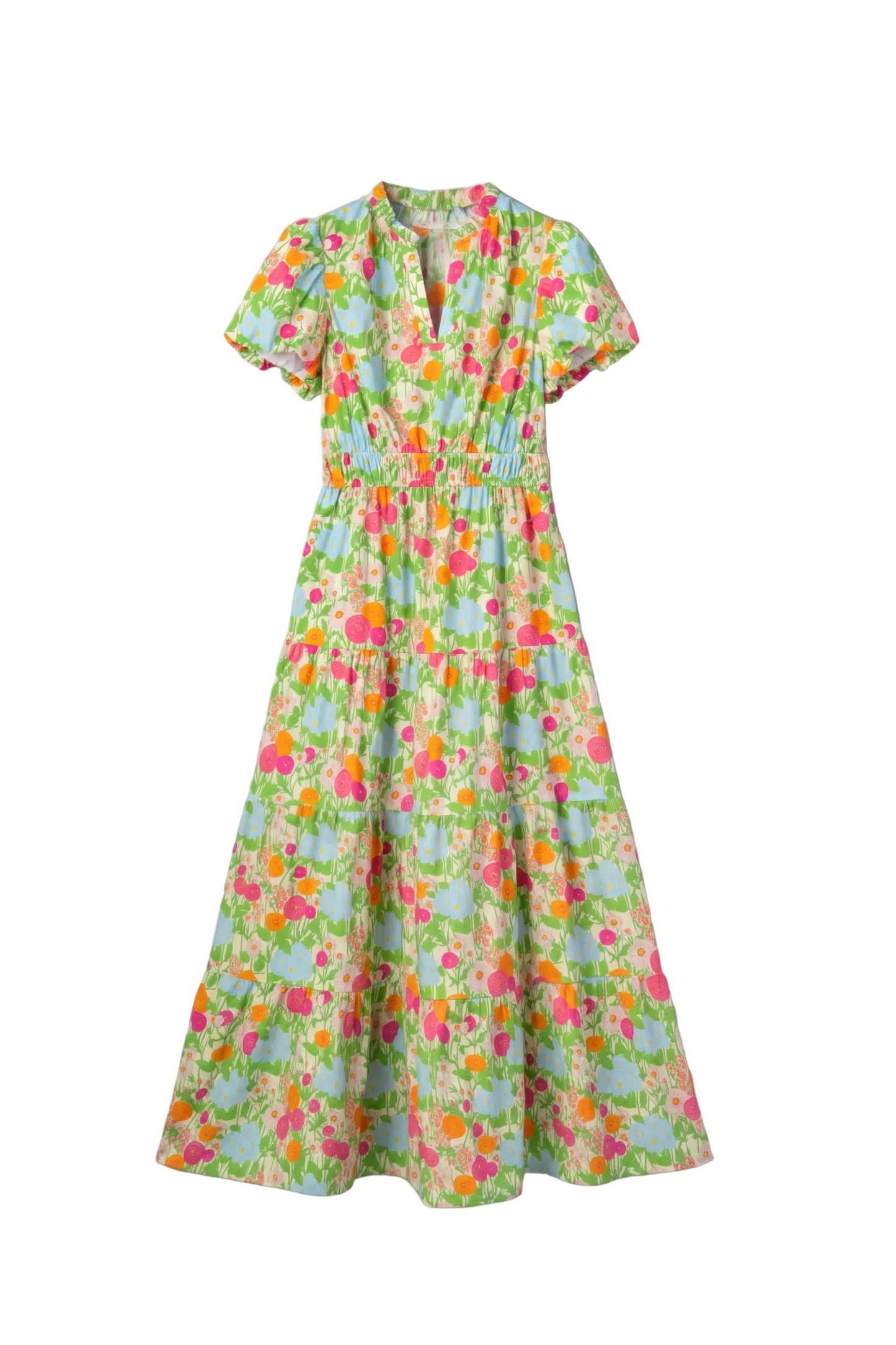 Colorful floral dress on a white background