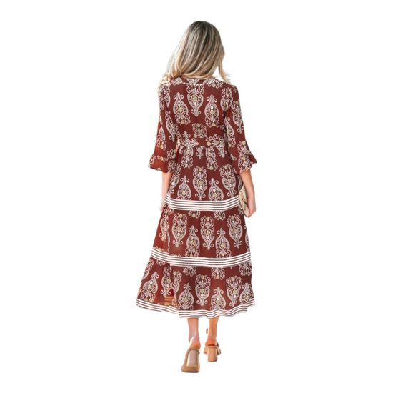 Floral Print Tiered Maxi Dress with Belt
