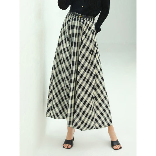 Cocobella A Line High-Waist Checkered Maxi Skirt-0