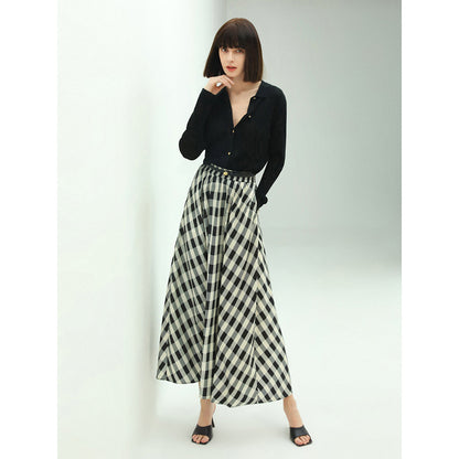 Cocobella A Line High-Waist Checkered Maxi Skirt-1