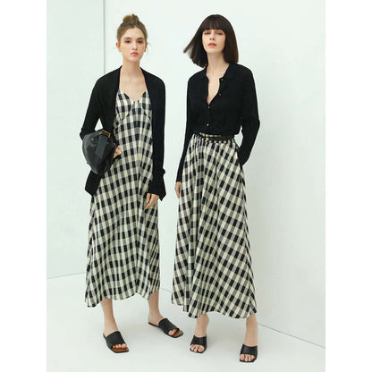 Cocobella A Line High-Waist Checkered Maxi Skirt-3