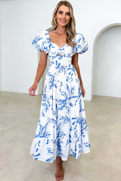 White Blue Puff Sleeve Dress - Catherine Martin