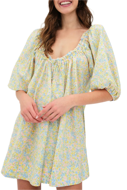 Green Floral Puff Sleeve Summer Mini Dress - Catherine Martin