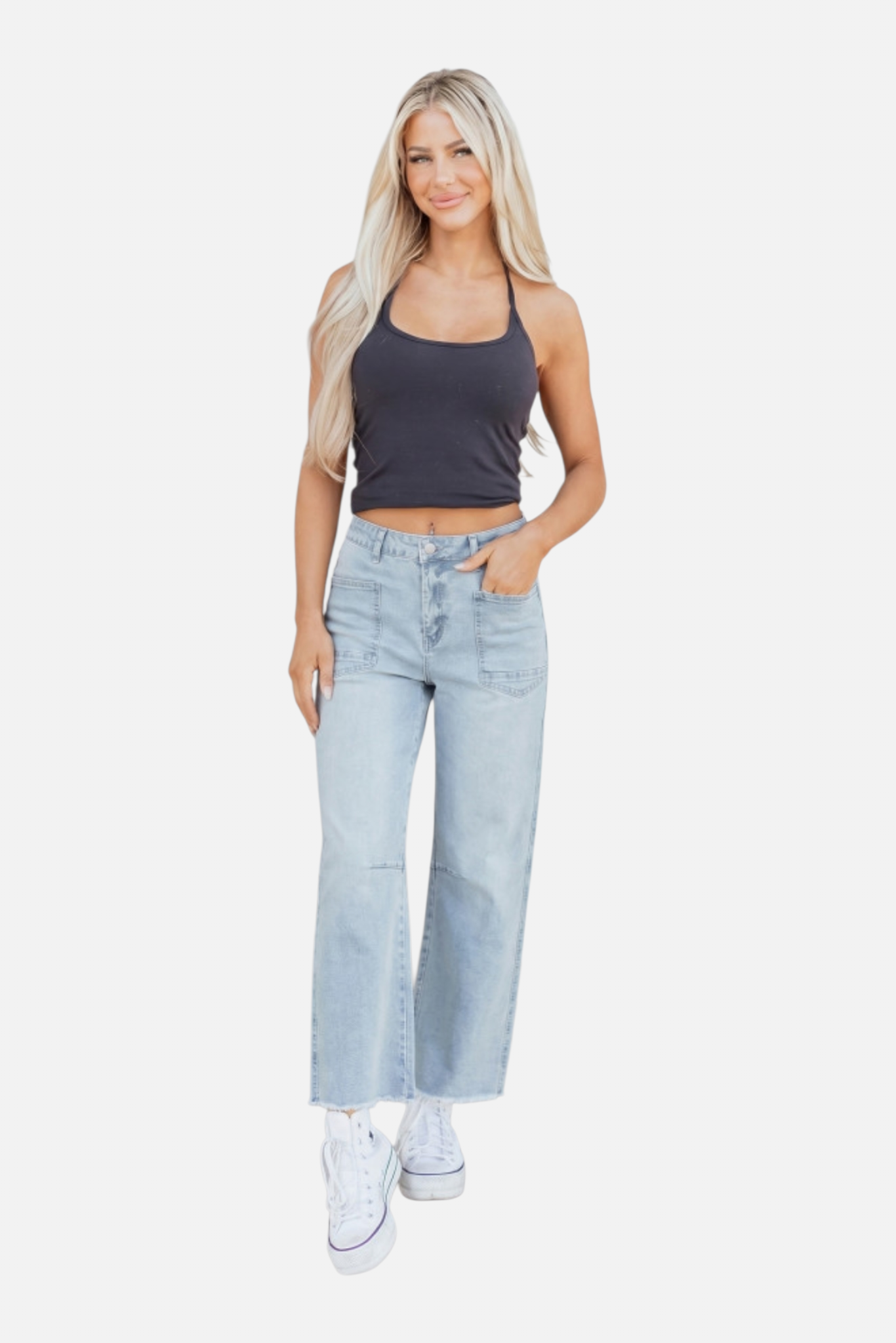 High-Rise Straight Leg Raw Hem Jeans
