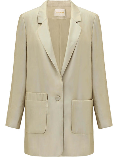 Liquid Sheen Luxe Champagne Oversized Blazer-3