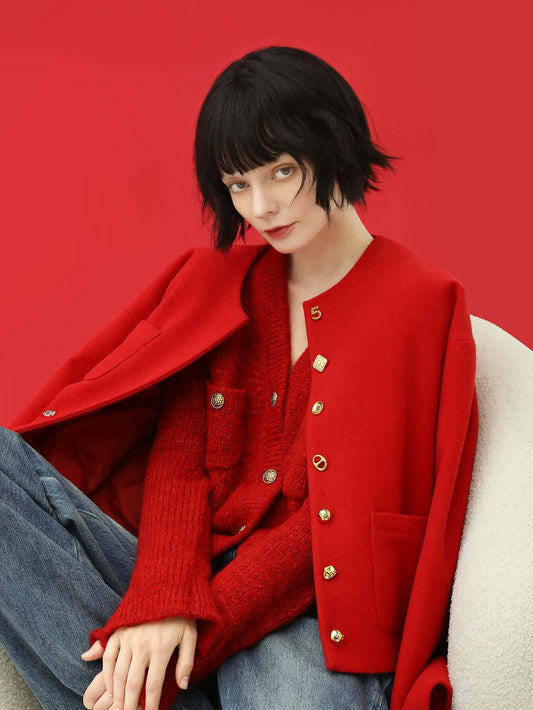 Luxurious Red Woolen Jacket-0