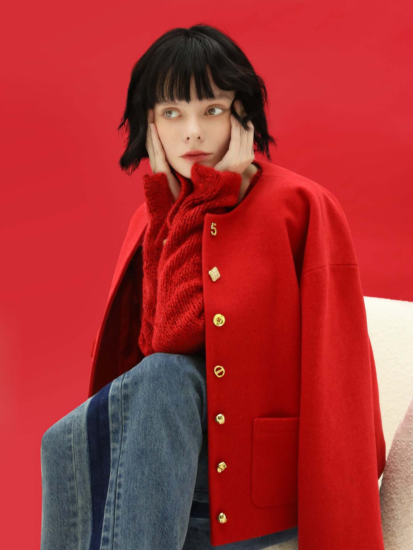 Luxurious Red Woolen Jacket-1