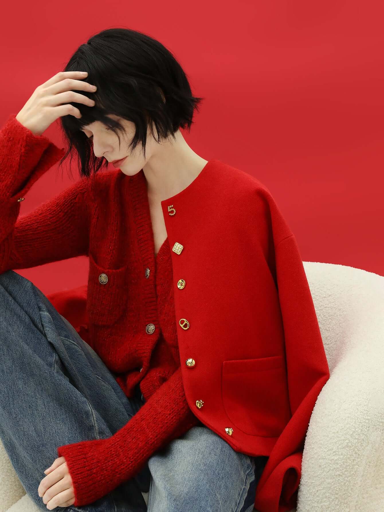 Luxurious Red Woolen Jacket-2