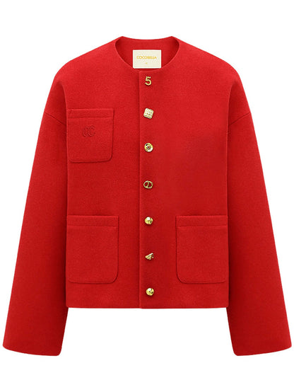 Luxurious Red Woolen Jacket-3