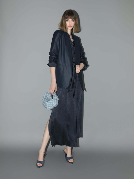 Minimalist Navy Collarless Tailored Blazer-0