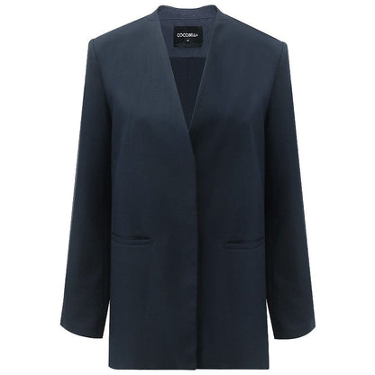 Minimalist Navy Collarless Tailored Blazer-3