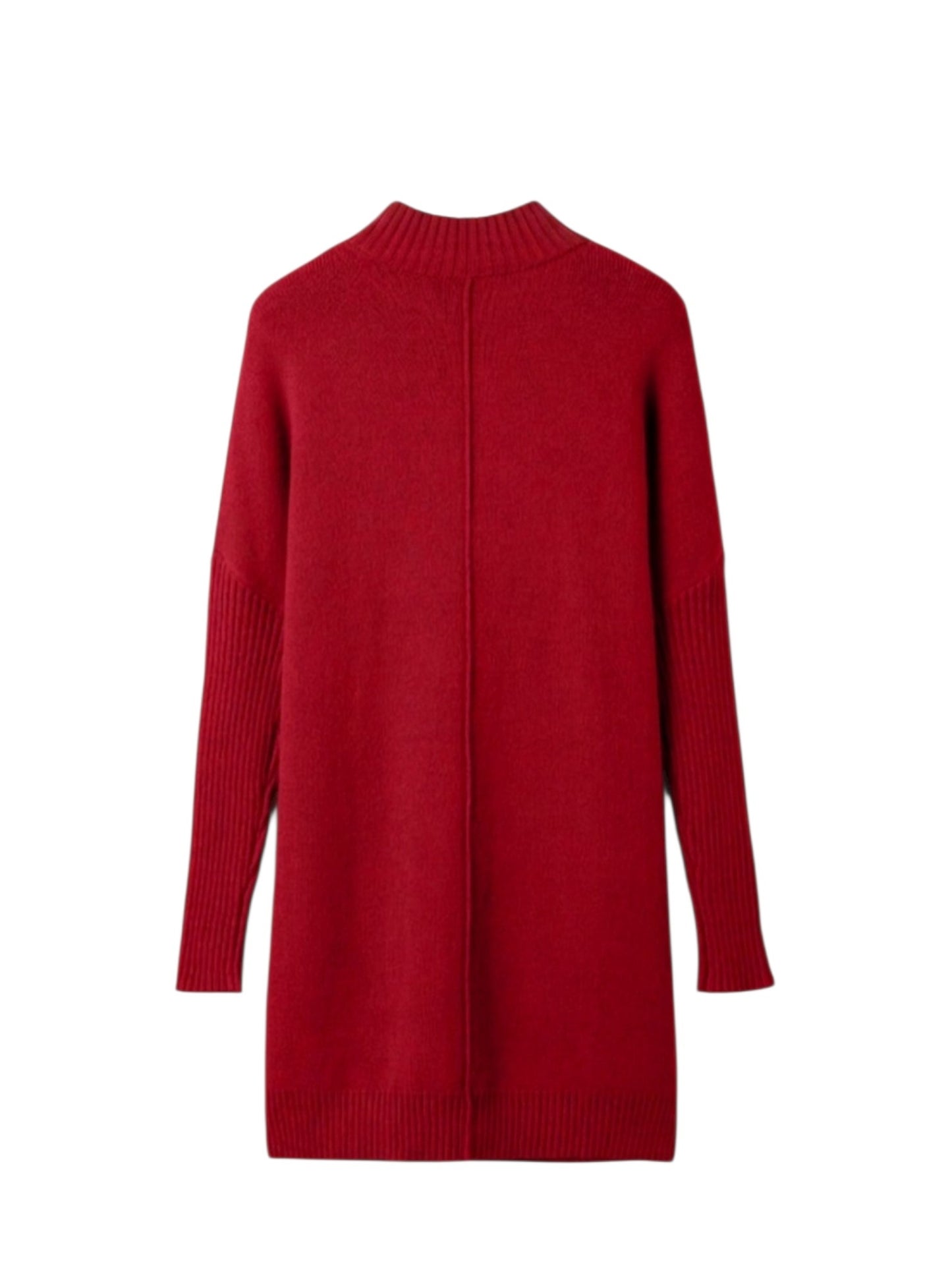 Red sweater dress on a white background back view 