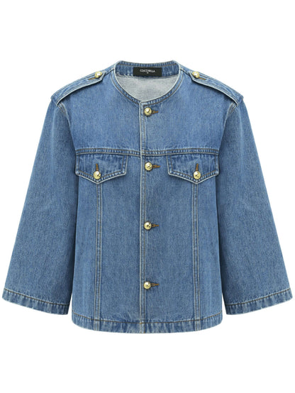 Modern Military Inspired Cropped Blue Denim Jacket-3