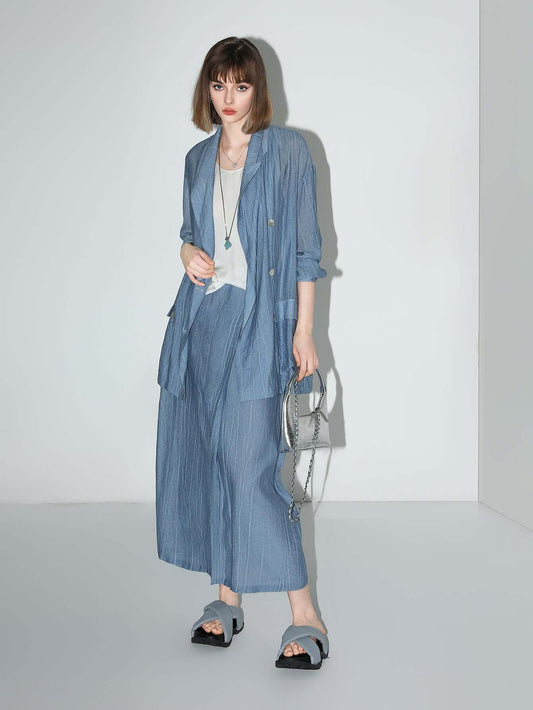 Muberry Blue Relaxed Double-Breasted Blazer-0