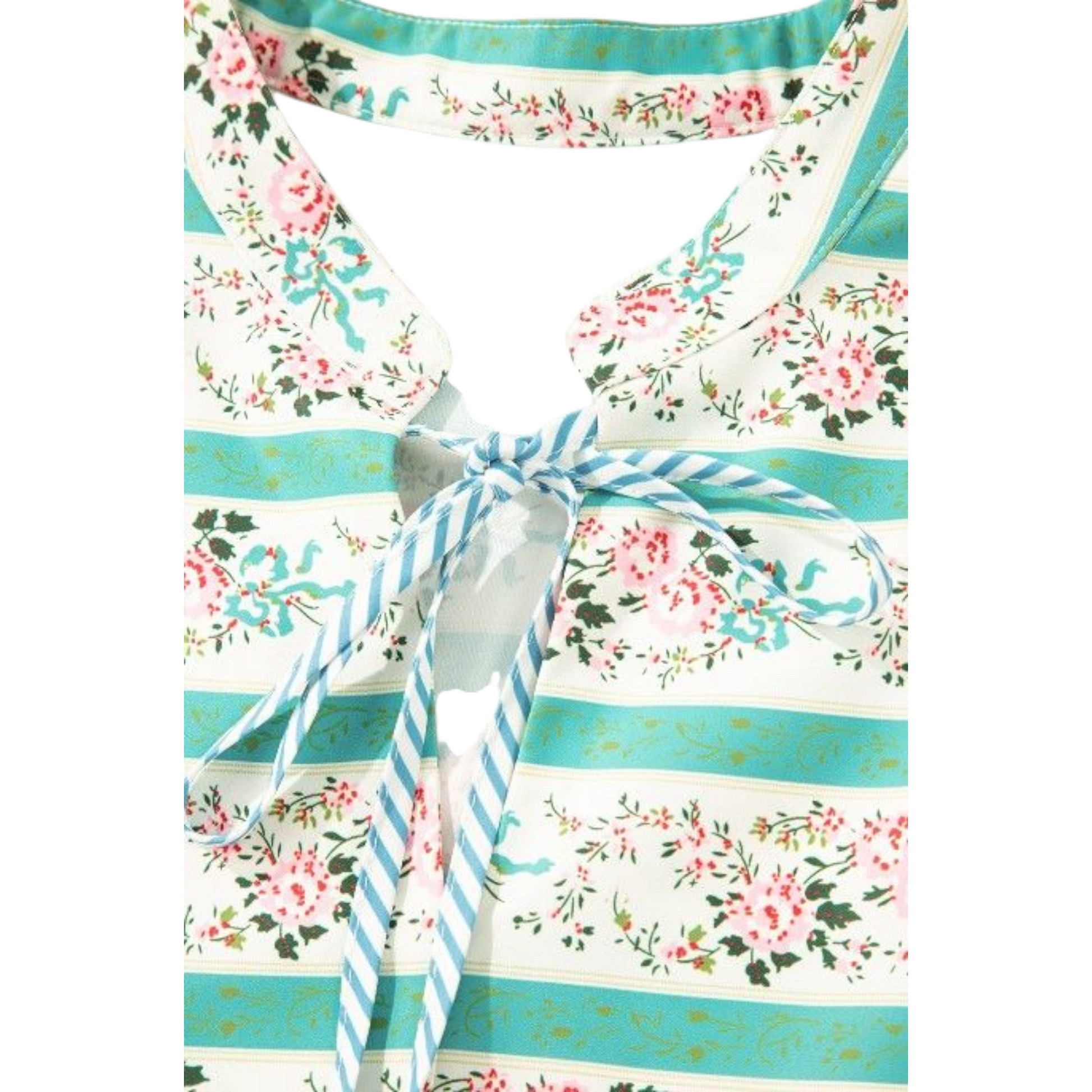Floral and striped fabric with a bow on a white background