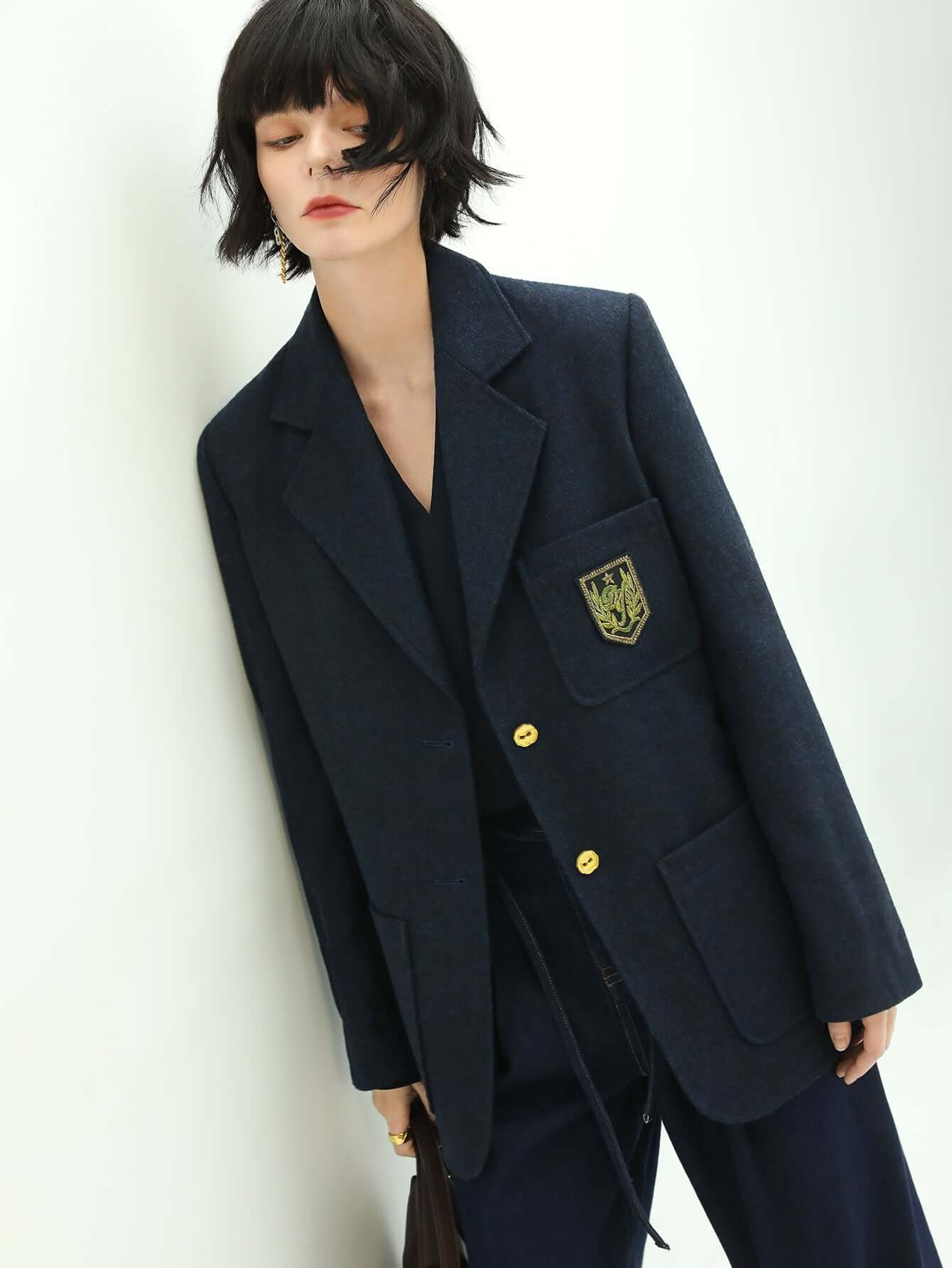 Navy Double Button British Style College Coat-0