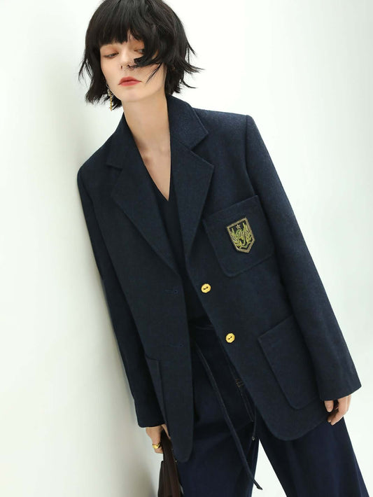 Navy Double Button British Style College Coat-0
