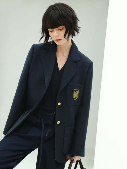 Navy Double Button British Style College Coat-1