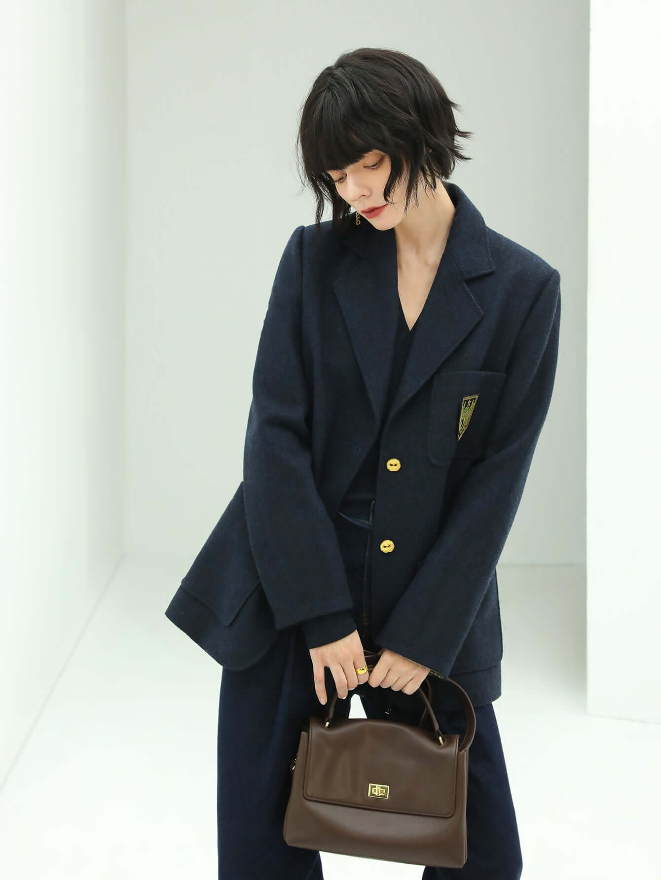 Navy Double Button British Style College Coat-2