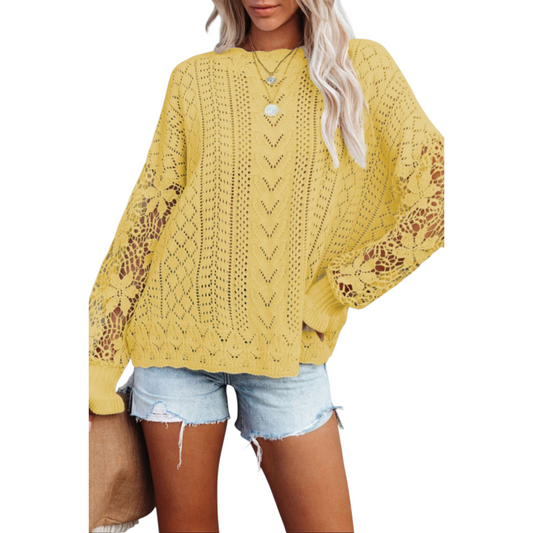Open-Knit Lace Detail Relaxed Sweater - main front view