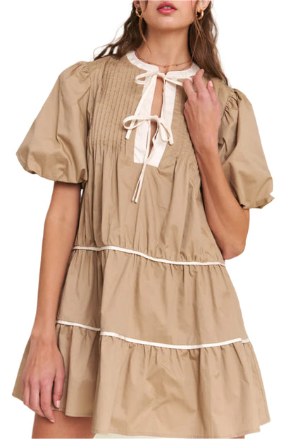 Pale Khaki Knot Front Mini Dress - Catherine Martin
