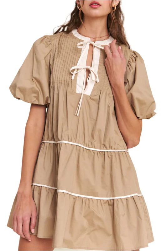 Pale Khaki Knot Front Mini Dress - Catherine Martin