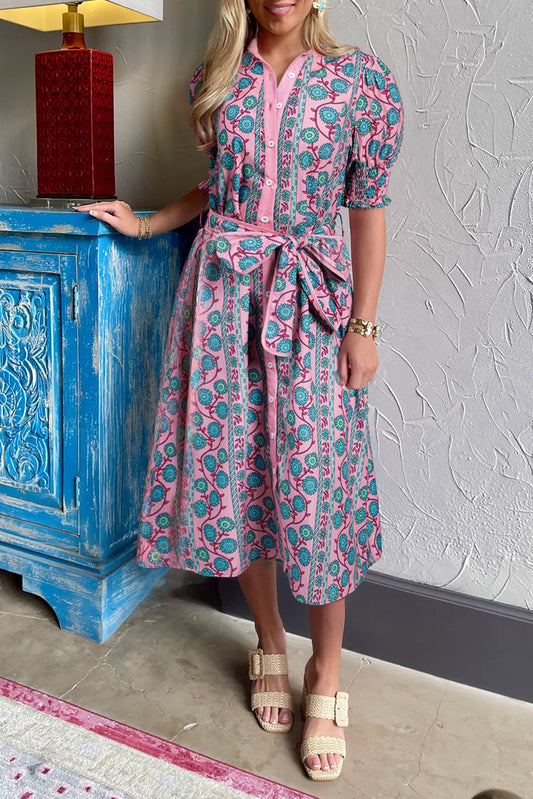 Pink Boho Floral Belted Dress - Catherine Martin