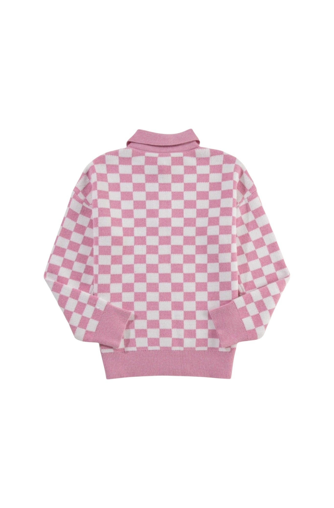Pink and white checkered sweater on a white background
