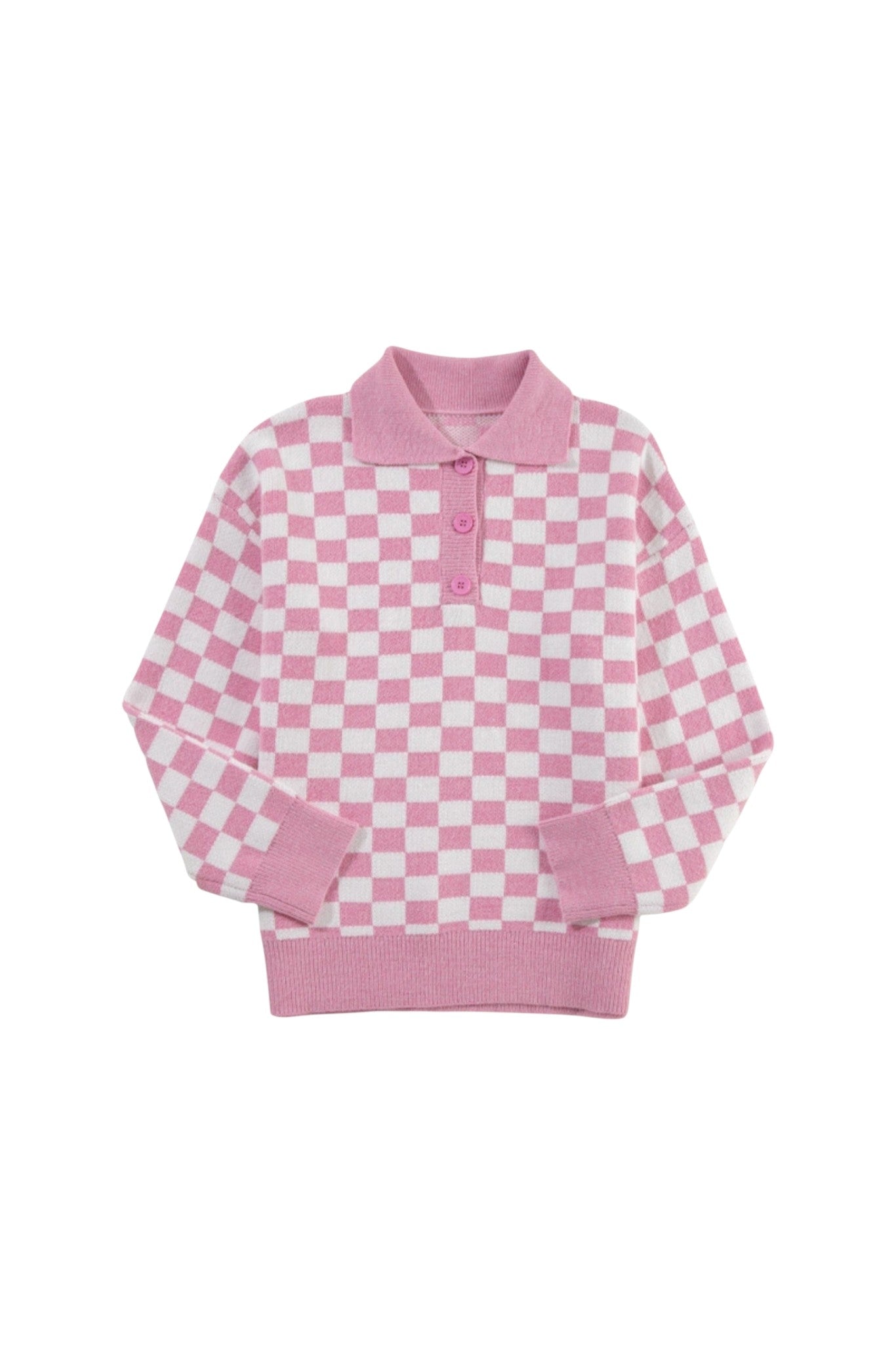 Pink and white checkered sweater on a white background