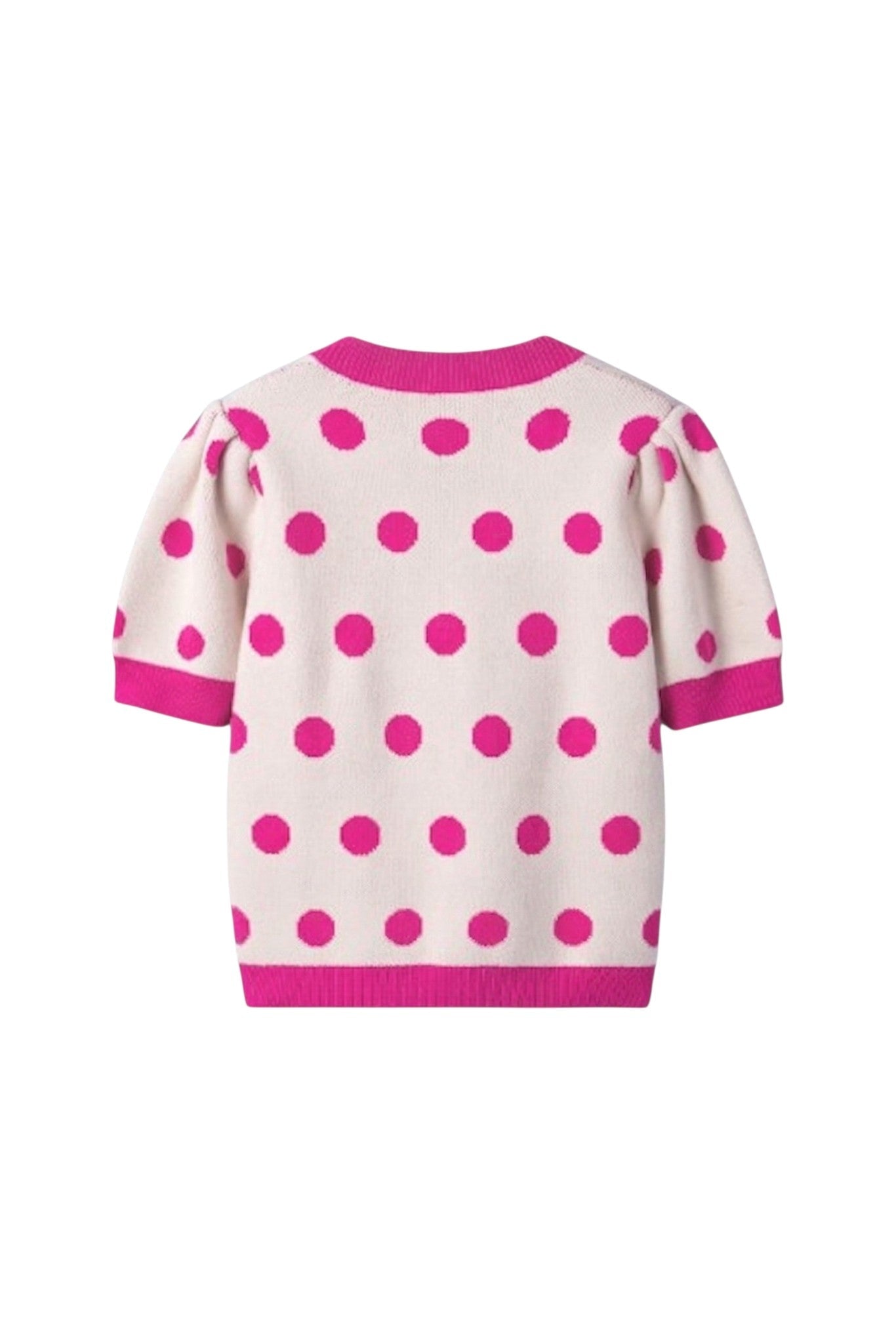 Polka dot sweater with pink polka dots on a white background