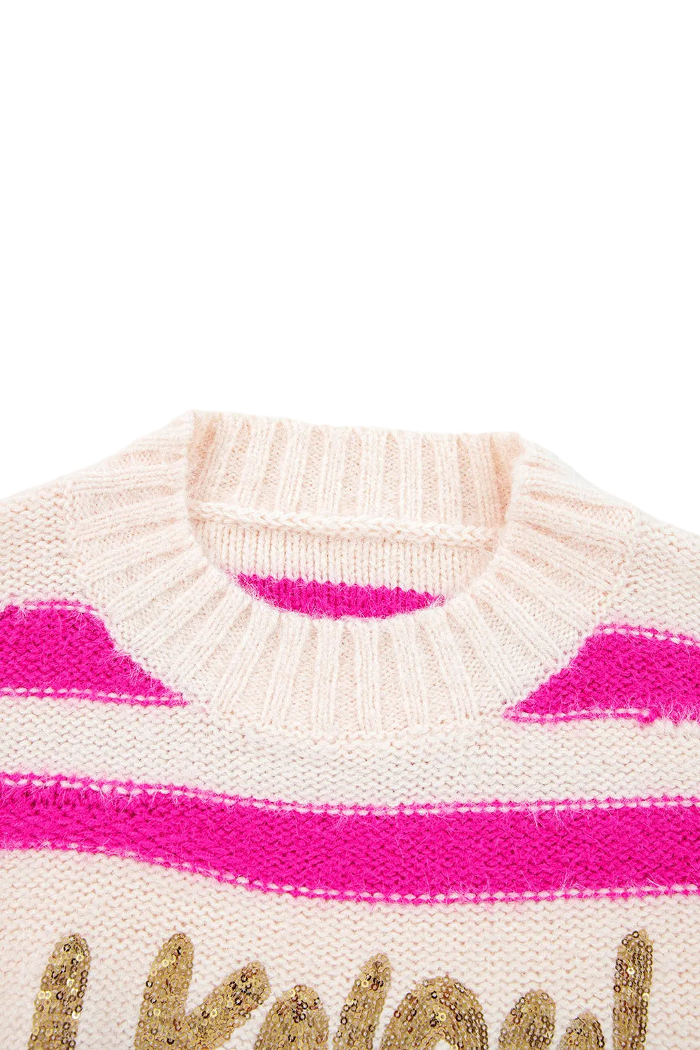 Pink Stripe Sequin Slogan Knit Sweater