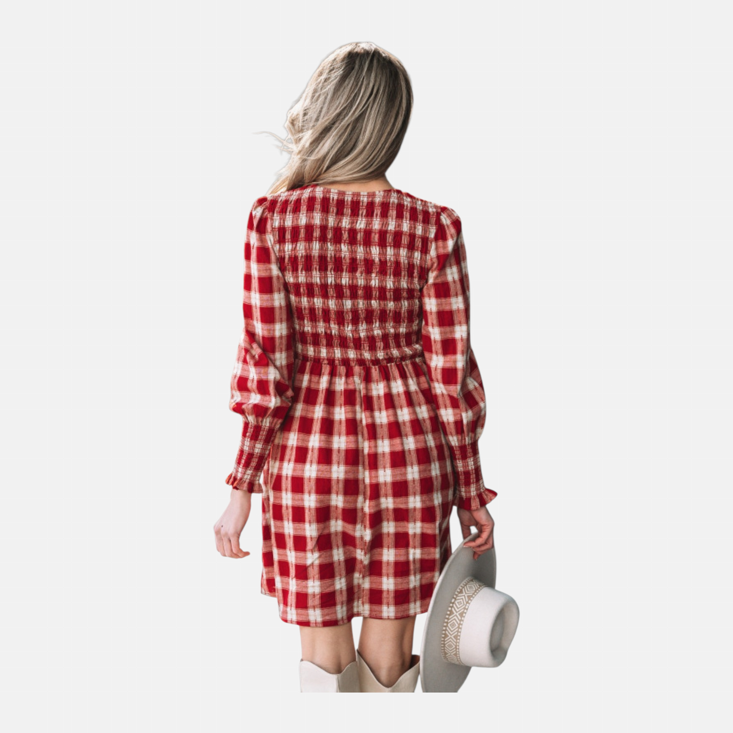 Plaid Smocked Bodice Puff Sleeve Mini Dress