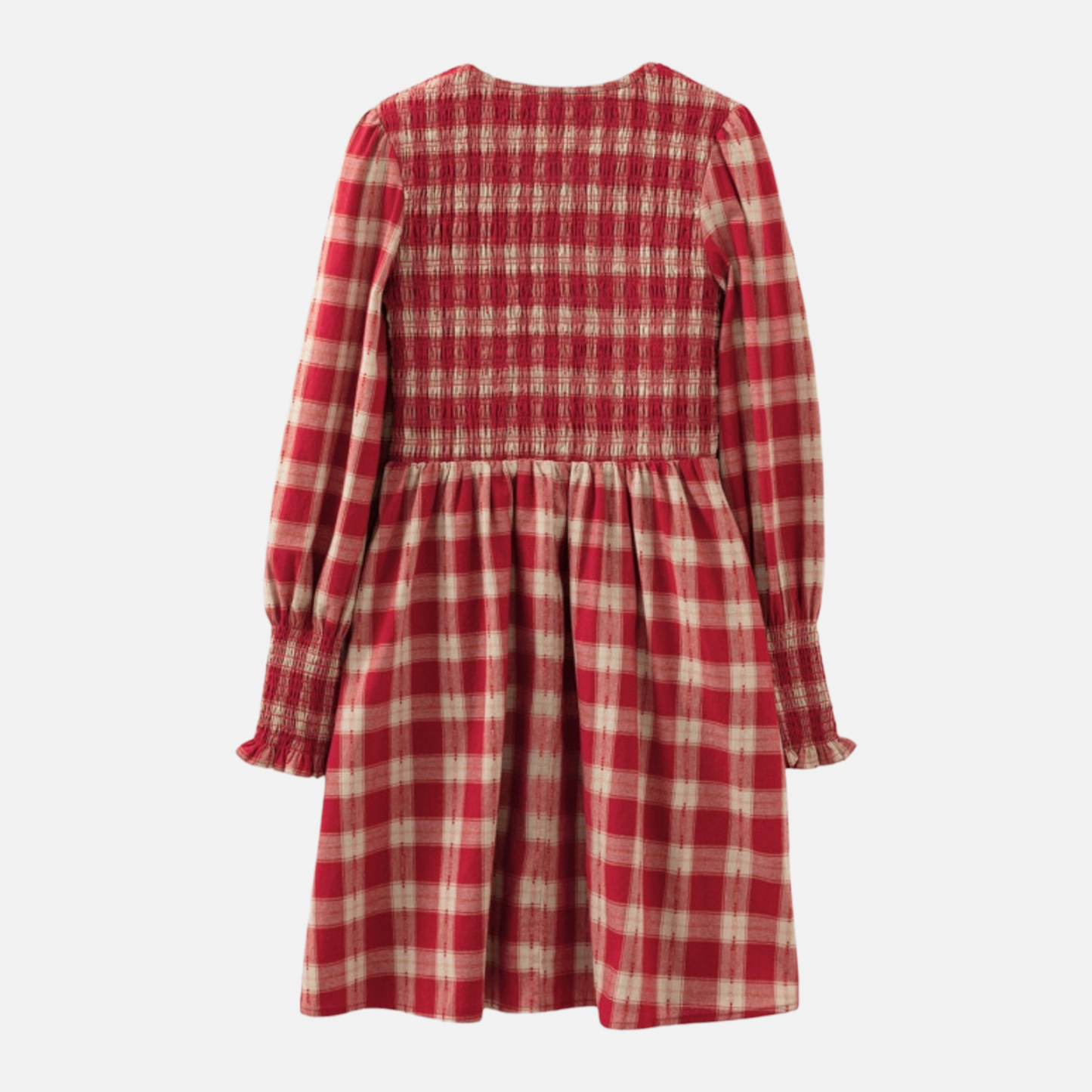 Plaid Smocked Bodice Puff Sleeve Mini Dress