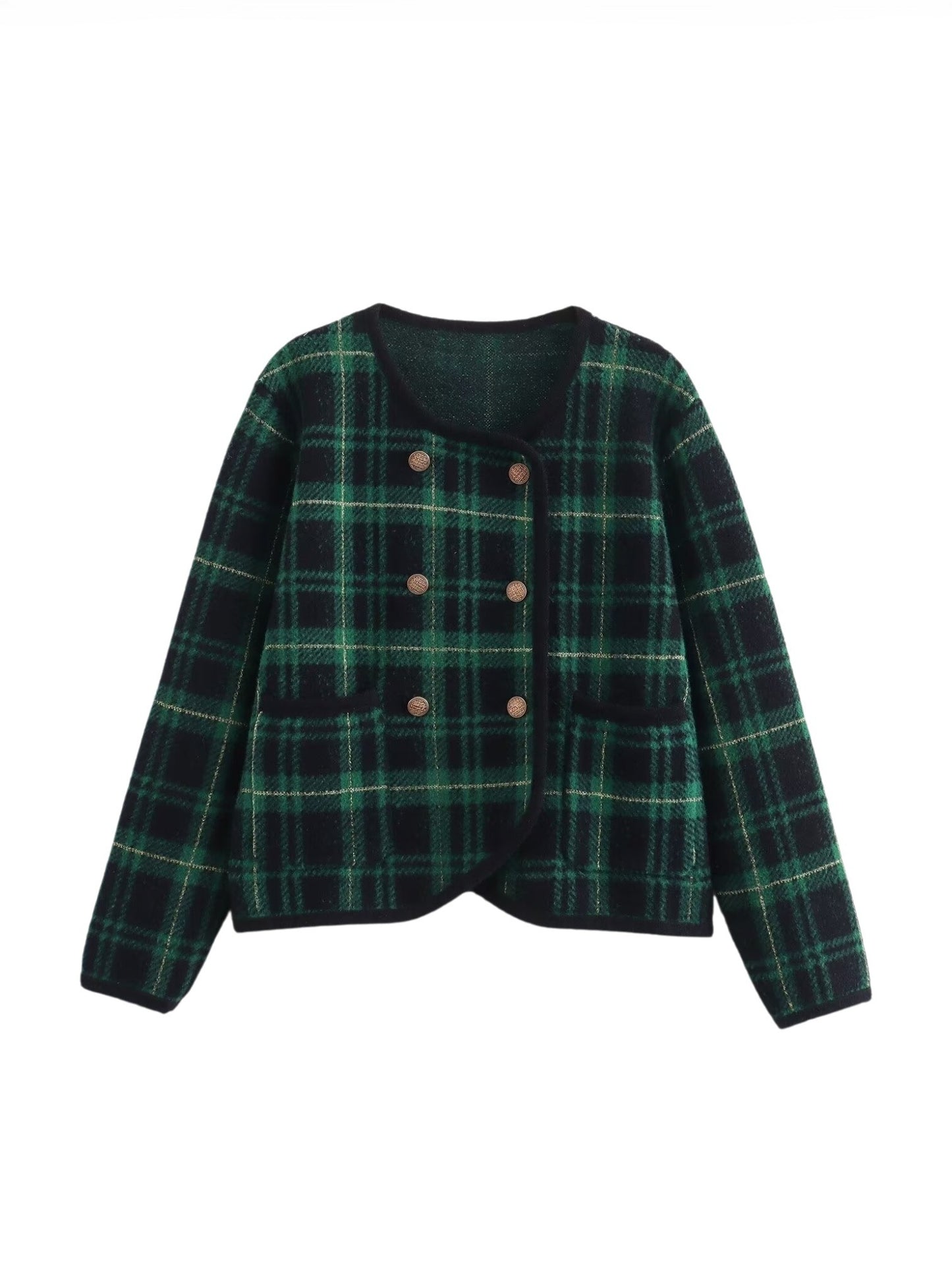 Green plaid jacket on a white background professional front view