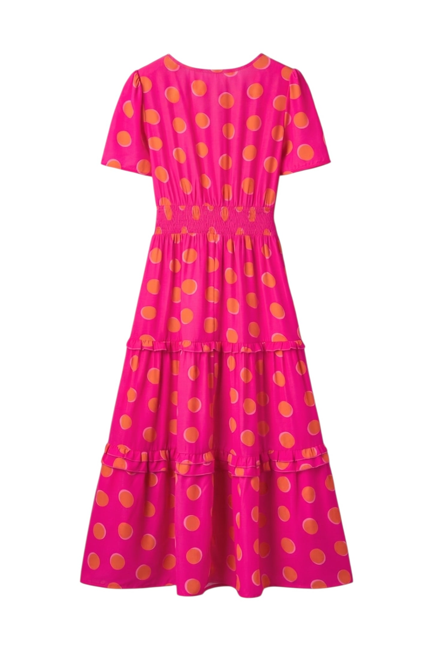 Polka Dot Smocked Waist Tiered Midi Dress