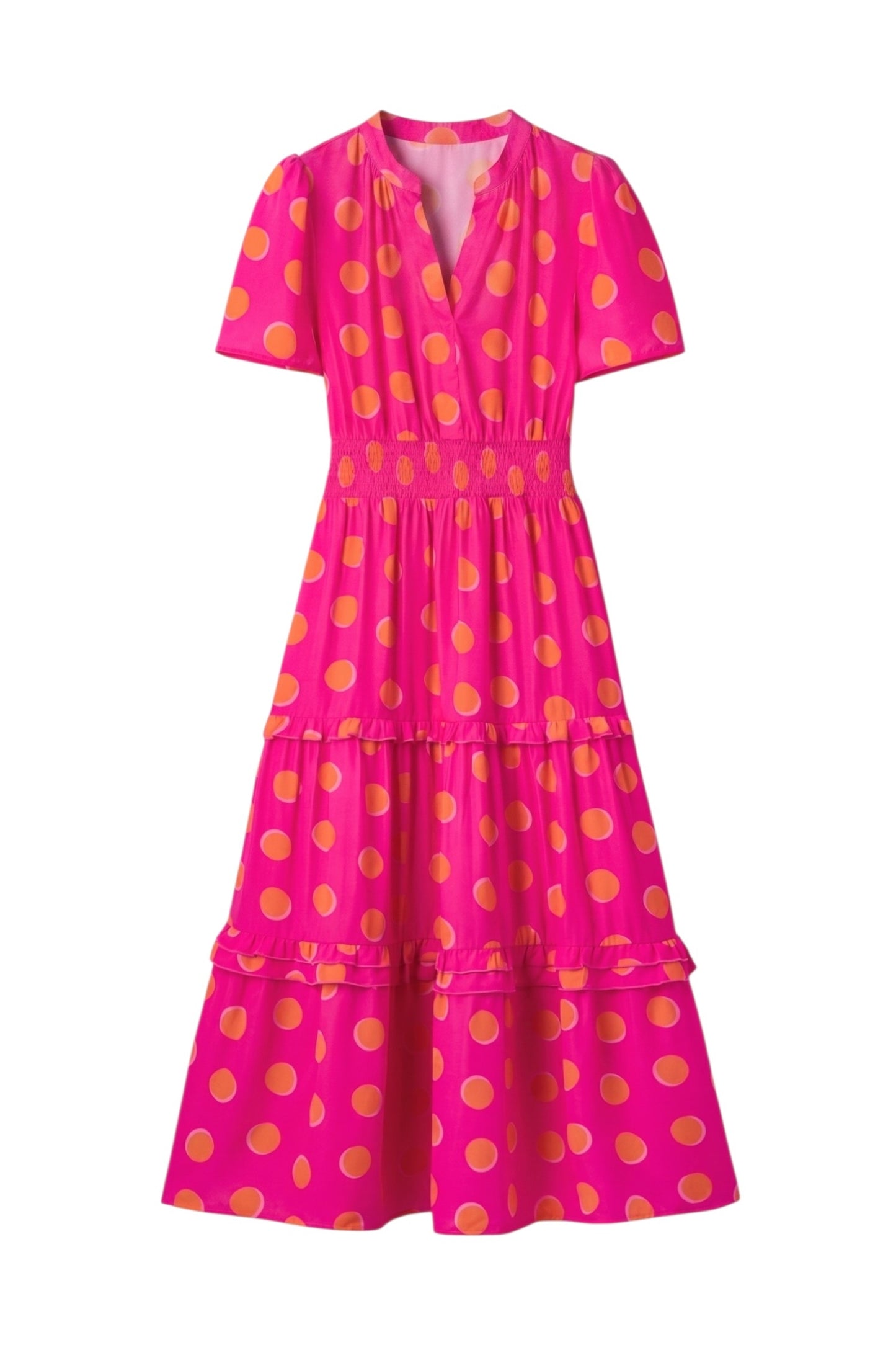 Polka Dot Smocked Waist Tiered Midi Dress