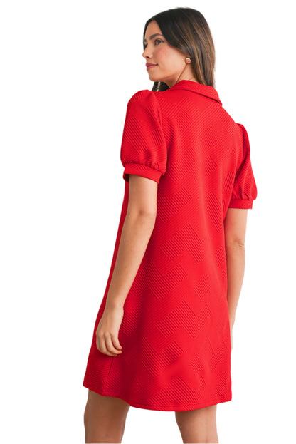 Red Puff Sleeve Dress Women - Catherine Martin. Side view.