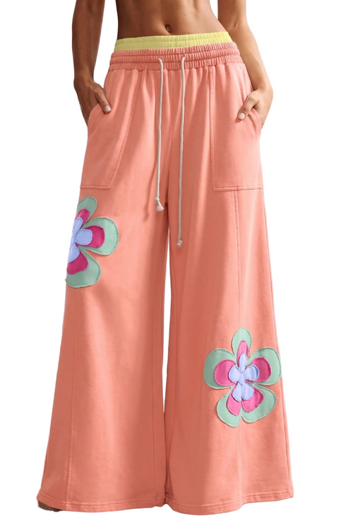 Retro Floral Patchwork Wide-Leg Lounge Pants